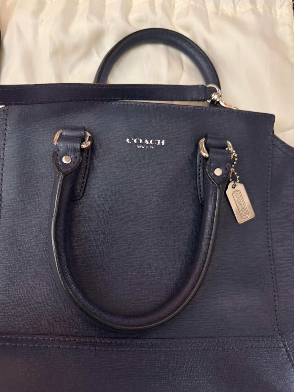 Coach Navy Saffiano Leather Mini Tanner Tote - Picture 4 of 10